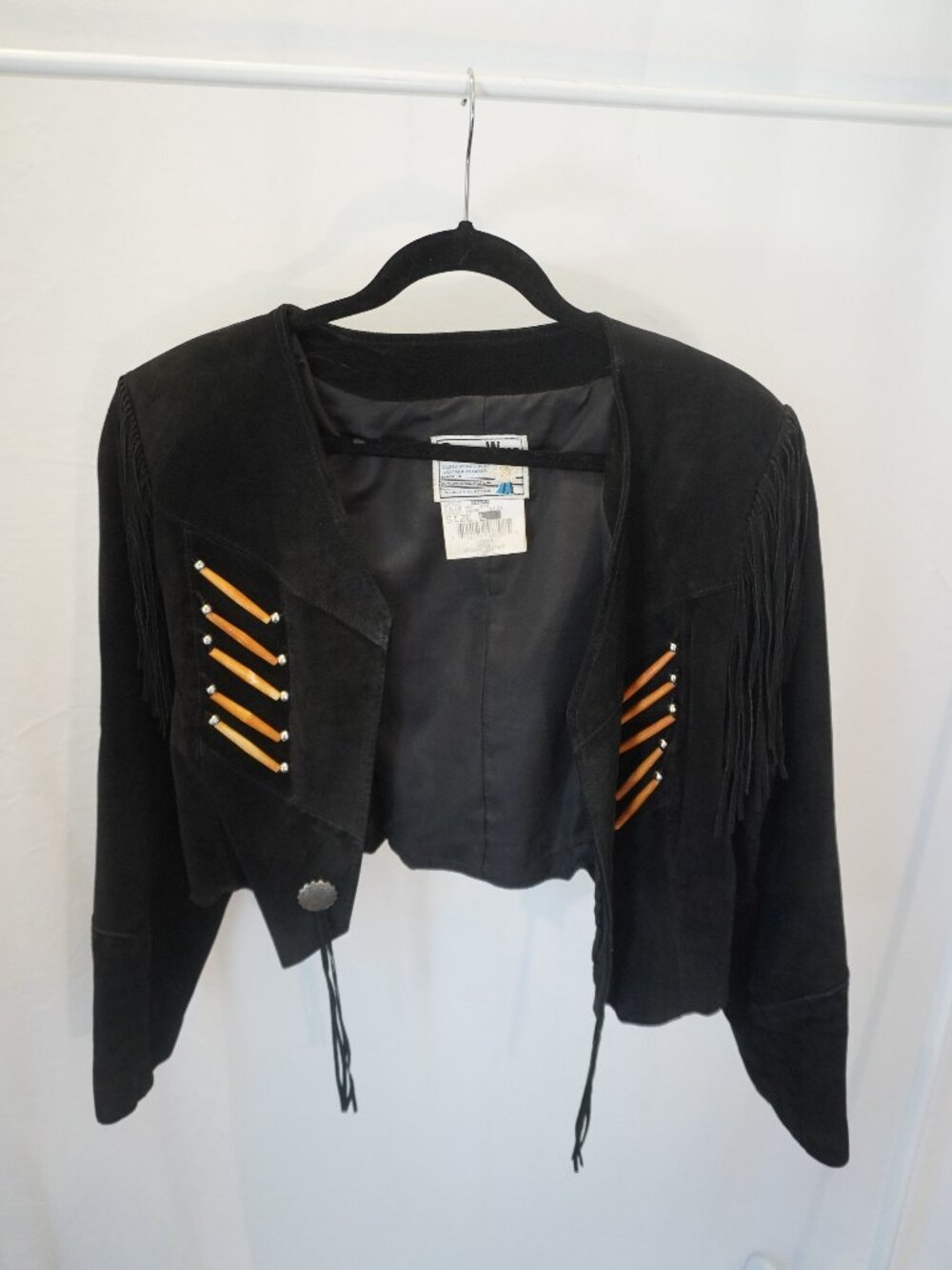 Pioneer VINTAGE Wear Black Suede Fringe Jacket - Genuine Suede Leather